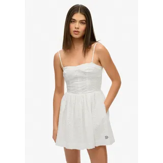 Sommerkleid SUPERDRY "BRODERIE CAMI MINI DRESS", Damen, Gr. M, N-Gr, weiß (chalk weiß broderie), Web, Obermaterial: 100% Baumwolle, unifarben, slim fit normal, ohne Ausschnitt, Kleider Sommerkleid, mit schöner Lochstickerei