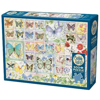 Cobble Hill 3845025 Schmetterling Collage, 500 Teile Puzzle inkl. Puzzleposter für Erwachsene und Kinder ab 12 Jahren, Puzzlecollage, Blumen