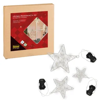 IDENA LED Deko Metallsterne Lichterkette 3 Stück Ø12/18/24 cm Warmweiß