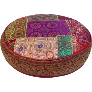Guru-Shop Sitzkissen Orientalisches rundes Patchwork Kissen 50 cm,.. bunt|rot