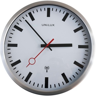 Unilux Wanduhr Station Bahnhofsuhr mit Funksteuerung und leisem Uhrwerk