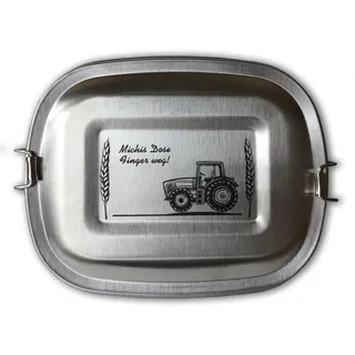 elbedruck Edelstahl Brotdose Lunchbox für Kinder und Erwachsene mit Gravur Traktor Dein Name personalisiert Wunschgravur 3 Größen zur Auswahl auch als Set Bauer Landwirt Trecker (Traktor Klassisch)