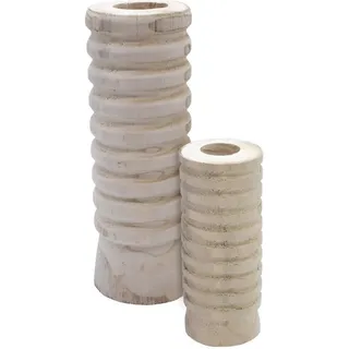 Spetebo - Holz Blumenvase 2er Set mit bauchiger Form - je 1x 18 cm und 28 cm - Flasche Holzvase naturbelassen - Tischdeko Fensterdeko für