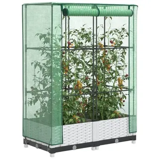 vidaXL Hochbeet mit Gewächshaus-Aufsatz Rattan-Optik Weiß 80 x 123 x 40 cm