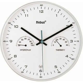 Mebus Funkwanduhr Funk-Wanduhr mit Thermometer/ Hygrometer, weiß
