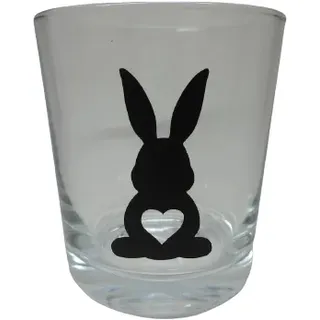 Teelicht Glas Windlicht Kerze print"Hase mit Herz" schwarz Ostern Handmade