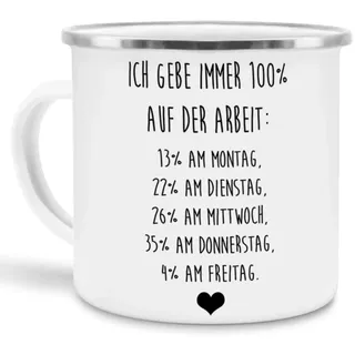 Tassendruck Emaille mit Spruch Ich geb immer 100% auf der Arbeit Lustig/Arbeit/Büro/Witzig/Geschenkidee für Kollegen/Emaille klein