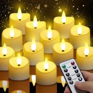 daphomeu LED Teelichter mit fernbedienung 12 Stück, LED Kerzen mit 24-Stunden-Zyklus-Timer, LED Simulierte Elektrische Kerzen für Hochzeiten Partys Halloween Weihnachten Heimdekoration
