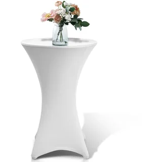 Izrielar Stehtischhussen Universal Tischhusse Elastik Stehtischüberzug für Bistrotisch schnelltrocknend|Weiß|Größe:Ø 70-75 cm