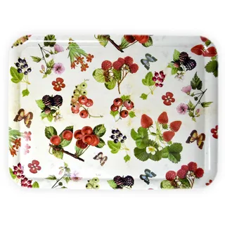 Lashuma Tablett, Beere, Kunststoff, Baum/Pflanze/Natur, Rechteckig, Druck: Waldbeeren, Buntes Melamintablett, Format: 50x37 cm