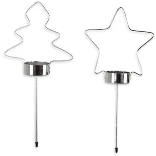 Riffelmacher 10156 - Adventsstecker für Teelichte, Größe 11 x 24 cm, 1 Stück, 2 Motive sortiert: Baum u. Stern, Silber, Adventskranz, Gesteck, Teelicht-Halter, Kerzenhalter