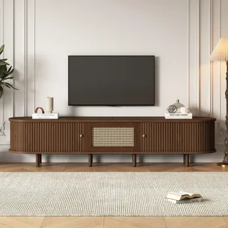 RAPRAP TV-Schrank Holz Dunkle Walnuss mit Rattan-Dekor, TV Lowboard 3D-Prägung & Goldgriffen, Fernsehschrank 180cm MDF, TV Unterschrank Höhenverstellbar,180cm c
