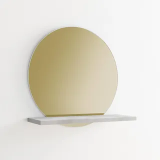 ARHome Runder Bronze Spiegel mit Ablage, 60 x 60 x 22 cm, Spiegel mit Regal, Heller Beton, Made in Italy
