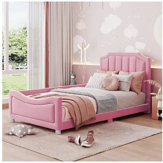 BlingBin Einzelbett Kinderbett Polsterbett 90x200 cm (Schlafsofa Eltern-Kind-Bett, 1-tlg., Jugendbett Gästebett), Bettgestell Flanell Multifunktions Hochbett mit Rückenlehne Armlehne grau