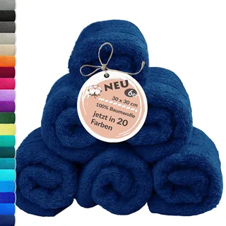 Lashuma Frottee Gästehandtücher Blau - Marine, London 6er Pack Kinderhandtuch Set 30x30 cm