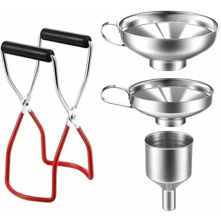 Küchen-trichter-set, 4-teilig: Küchenfiltertrichter, Edelstahltrichter, Kleiner Marmeladentrichter, Marmeladenglaszange, Marmeladentrichter