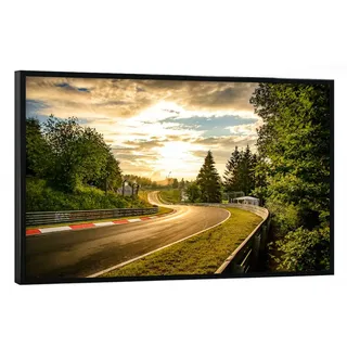 artboxONE Poster mit schwarzem Rahmen 90x60 cm Natur Sonnenuntergang an der Rennstrecke - Bild nürburrging Auto cat