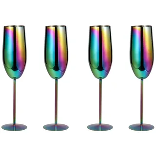 Sektgläser Edelstahl, 280ml Champagner Gläser, 4 Pack Bruchsicher Weingläser Set Metall Weinglas mit Stiel, Stylishe Sektkelche Champagnerflöte Weinkelche für Hochzeit/Jubiläum/Partys/Outdoor-Bunt