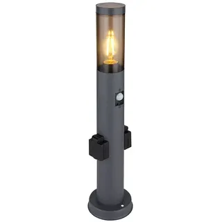 GLOBO LIGHTING LED Außen-Stehlampe, Leuchtmittel inklusive, Warmweiß, LED Sockelleuchte mit Steckdose und Bewegungsmelder Außen Stehleuchte