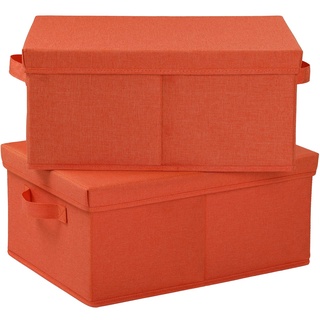 HOONEX Aufbewahrungskörbe mit Deckel zum Organisieren, 2 Stück, Aufbewahrungsboxen mit 2 Tragegriffen und schwerem Karton, 41.9 cm Lx30 cm Bx19.1 cm H für Spielzeug, Schuhe, Kinderzimmer, Orange