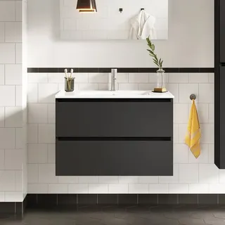 Evineo Waschbeckenunterschrank 2 Auszüge 100 x 53 cm Weiß