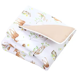 TupTam Baby Krabbeldecke 120x120 cm – Gepolstert, weich, Baumwolle, Farbe: Wald Tiere Braun Beige Fuchs Reh Igel Eichhörnchen