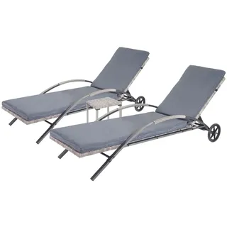 Mendler HWC-E27 2er-Set Sonnenliege 200 x 70 x 30 cm Grau