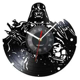 Viiluuxr Science-Fiction Vinyl-Wanduhr 30 cm, Galaktisches Motiv | Schwarze Schallplattenuhr mit gepanzertem Weltraum-Motiv für Gaming-Zimmer, Heimkino und Büro