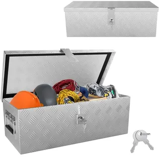 ACXIN Aufbewahrungsbox Alubox 600x260x200 mm, Aluminium Werkzeugkiste mit Schloss und 2 Schlüsseln, Robuste abschließbare Deichselbox für den Anhänger, stabil und wasserdicht (Silber)