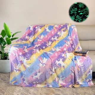 Kuscheldecke Kinder,Einhorn Decke Kuscheldecke Leuchtet im Dunkeln, Einhorn Geschenke für mädchen Super Weiche und Warme Decke,Kuschelig Warme Geschenk Decke (Einhorn-03, 150x200 cm)
