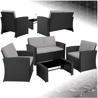 Tectake Gartenmöbel Set 12tlg Poly Rattan Lounge 4 Personen Schwarz Grau