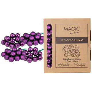 Inges Magic & Goodz 144 Weihnachtskugeln am Draht Glas 2,5cm Spiegelbeeren glänzend kleine Dekokugeln Weihnachten Mini Christbaumschmuck Weihnachtsdeko Purple Symphony