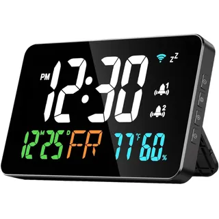 Sharplace Digitale Wanduhr, LED-Wanduhr, elektrische Schreibtischuhr, Wochen-Desktop-Uhr mit Alarm, großes Display mit Datum für Wohnzimmer, Büro, Weiß