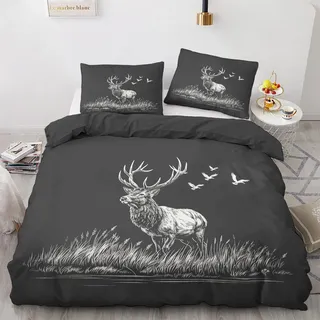 Generisch Bettwäsche 135x200 Hirsch - Land Deko Bettbezug 2er Set mit 1 Kopfkissenbezug 80x80, mit Reißverschluss, Weiche Kuschelige Bügelfreie Mikrofaser Wendebettwäsche ZJY2331