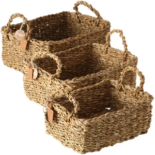 Boltze Korb Sophy 3-teilig (Aufbewahrungskörbe aus Seegras, natürliche Farben, Deko-Körbe im Boho Stil, Skandinavisch) 2946000, Beige
