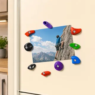 9er Set Kühlschrankmagnete Klettergriffe – Bunte Magnete für Magnettafel & Whiteboard – Eingebettete Magnete & Kratzschutz – Realistisches Boulder-Design Geschenk für Kletterer (F)