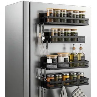 Cong.Lai Magnetisches Gewürzregal für Kühlschrank: 4 Pack Magnetregal, 2 große und 2 kleine Regale | Magnetisches Kühlschrankregal Platzsparende Küchenorganisation