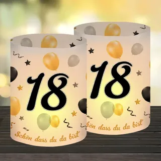 12 Windlicht Tischdeko 18 Geburtstag, Happy 18th Birthday Tischdekoration, Deko 18. Geburtstag Mädchen Junge, Geeignet für Teelichter oder Kerzen mit Schön DASS Du Da Bist