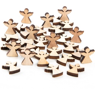 Logbuch-Verlag 30 Mini Holzengel Natur braun - Streudeko Tischdeko kleine Engel aus Holz 2 cm - Weihnachtsdeko zum Streuen
