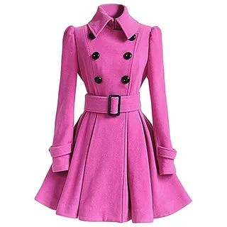 Onsoyours Rosa Mit Bindegürtel Umlegekragen Langarm Peplum WollMantel Winter Warme Ausgestellter Tweed Mantel Damen Mode S - S