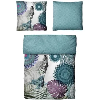 Traumschloss Renforcé Bettwäsche »Mandala«, Zebra blau, 135x200 & 80x80, 100% Baumwolle, atmungsaktiv & weich, Wendebettwäsche-Set mit Reißverschluss bestehend aus Kissen und Bettbezug