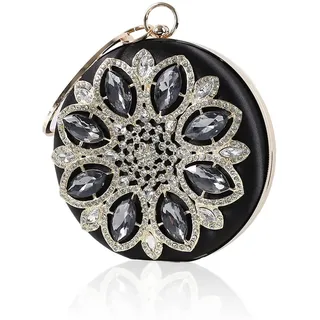 CORIOS Damen Strass Abendtasche Elegant Rund Brauttasche Diamant Clutch Bag Luxus Handgelenktasche Abnehmbarer Kette Handtasche Klein Tasche für Hochzeit Abendparty Tanzparty Geburtstag Schwarz