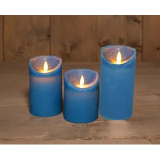 Coen Bakker Deco BV LED-Kerze 3er Set LED Echtwachskerze 10 / 12,5 & 15 cm, Ø 7,5 cm (3-tlg), große Farbauswahl, Timerfunktion, flackernder Docht blau