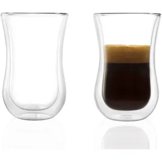 Stölzle Lausitz Doppelwandige Gläser Coffee 'N More 2er Set/Thermogläser doppelwandig geeignet als Espresso Glas, Teegläser und Kaffeegläser/Espresso doppelwandige Gläser – 90 ml