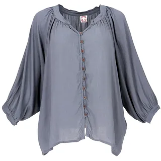 Luftige Boho Bluse, Oversize Hemdbluse, Maxibluse, Damen, blaugrau | 100 % Viskose, langärmlig, lockere A-Linien Form, femininer Schnitt, schmeichelnde Passform - Einheitsgröße