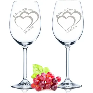 GRAVURZEILE Leonardo Weingläser mit Gravur - Für die Hochzeit - Personalisiert mit Namen & Datum - Geschenk zur Hochzeit mit Herz Motiv - Geschenke für Sie & Ihn - Farbe: Daily
