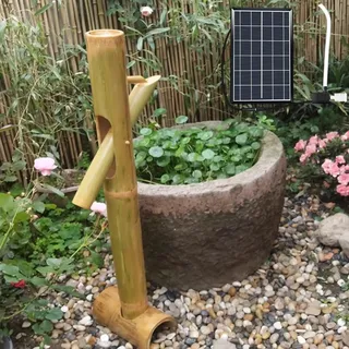 Solar-Bambusbrunnen-Set, Traditioneller Japanischer Schaukelbrunnen Aus Bambus Mit Pumpe, Karbonisiert, Zen-Brunnen Für Garten, Terrasse Und Hof(70cm)