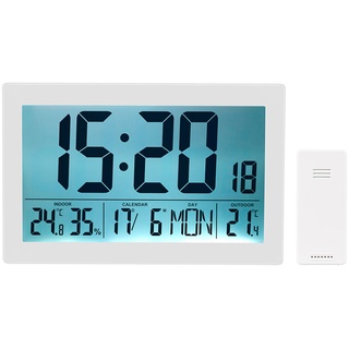 XL-Funkuhr mit Doppel-Wecker, Thermo-/Hygrometer, Tag und Datum, weiß
