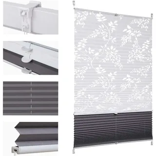 Sekey Plissee Doppelplissee Day+Night Verdunkelung ohne Bohren verspannt Lichtschutz Klemmfix Lichtdurchlässig Ausbrenner-Muster 105x130cm Druck & Grau