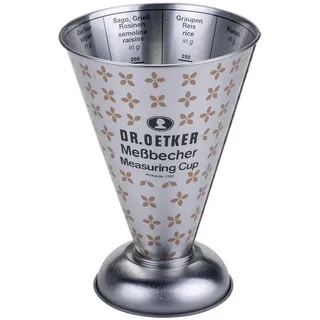 Dr. Oetker Vintage Messbecher – ca. 11 x 15,5 cm, aus Weißblech, zum Abmessen von trockenen Zutaten wie Mehl und Zucker, Reinigung per Hand, Designed in Germany